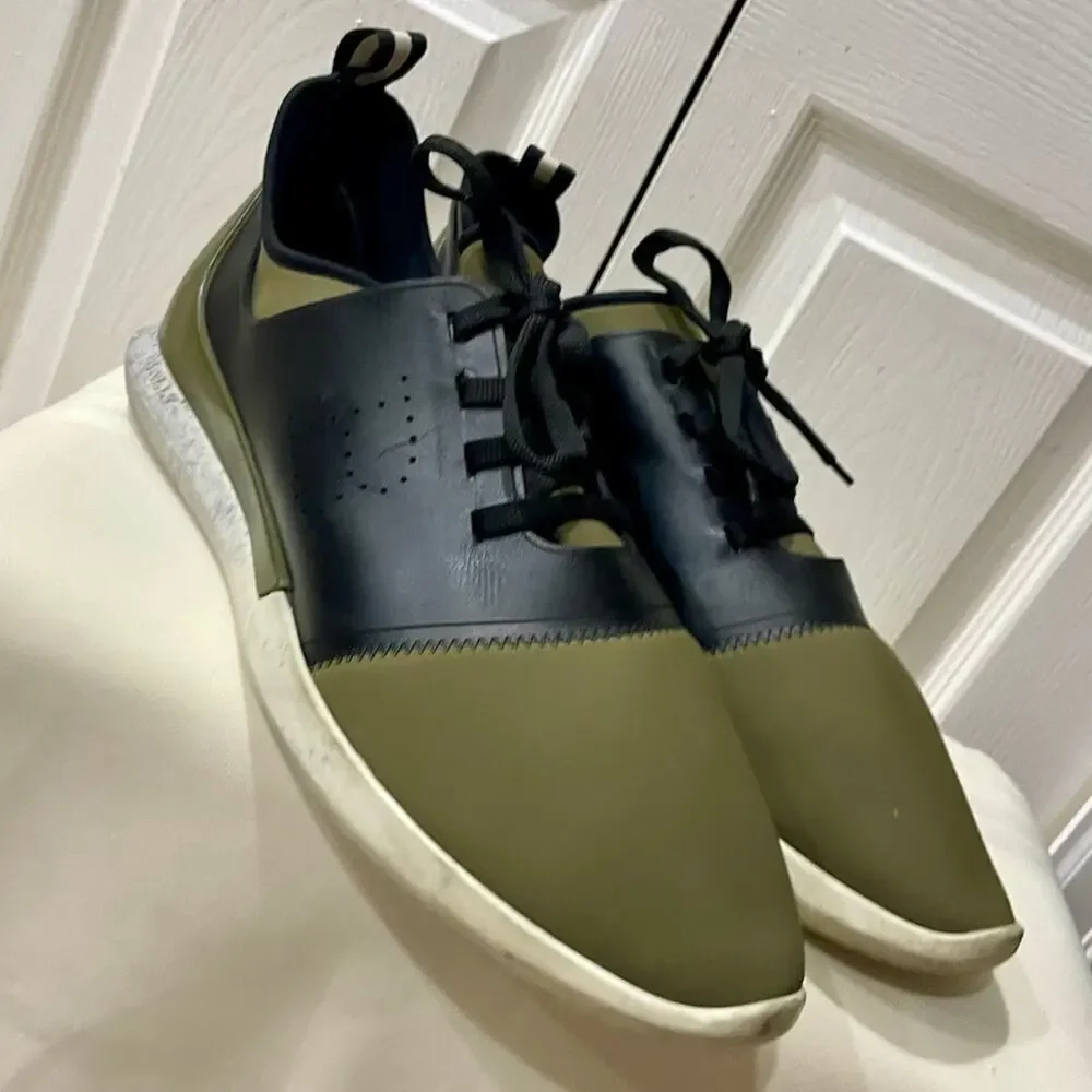BALLY‎ MEN SHOES NEOPRENE OLIVE GREEN/BLACK LEATHER MADE IN ITALY Sz 13 ICONIC